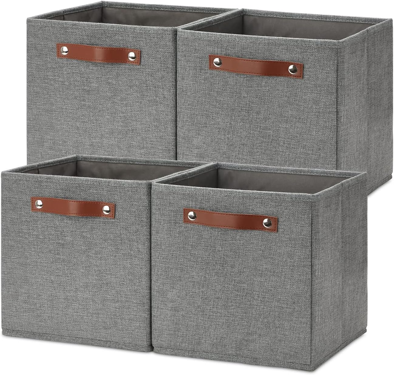 Temary 11 Inch Cube Storage Bins 4PCs Fabric Storage Cubes Storage Baskets Organizer with Handles, Foldable Baskets for Organizing Clothes, Toys, Towels (Grey, 11x11x11)