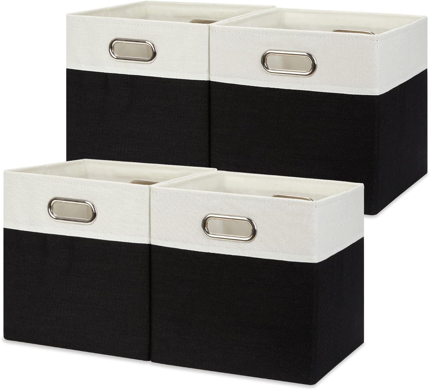 Temary Collapsible Storage Bins for Shelves 11 Inch Cube Storage Bins Small Storage Baskets for Organizing Fabric Organization Baskets with Handles for Closet Home Office(White&Black)