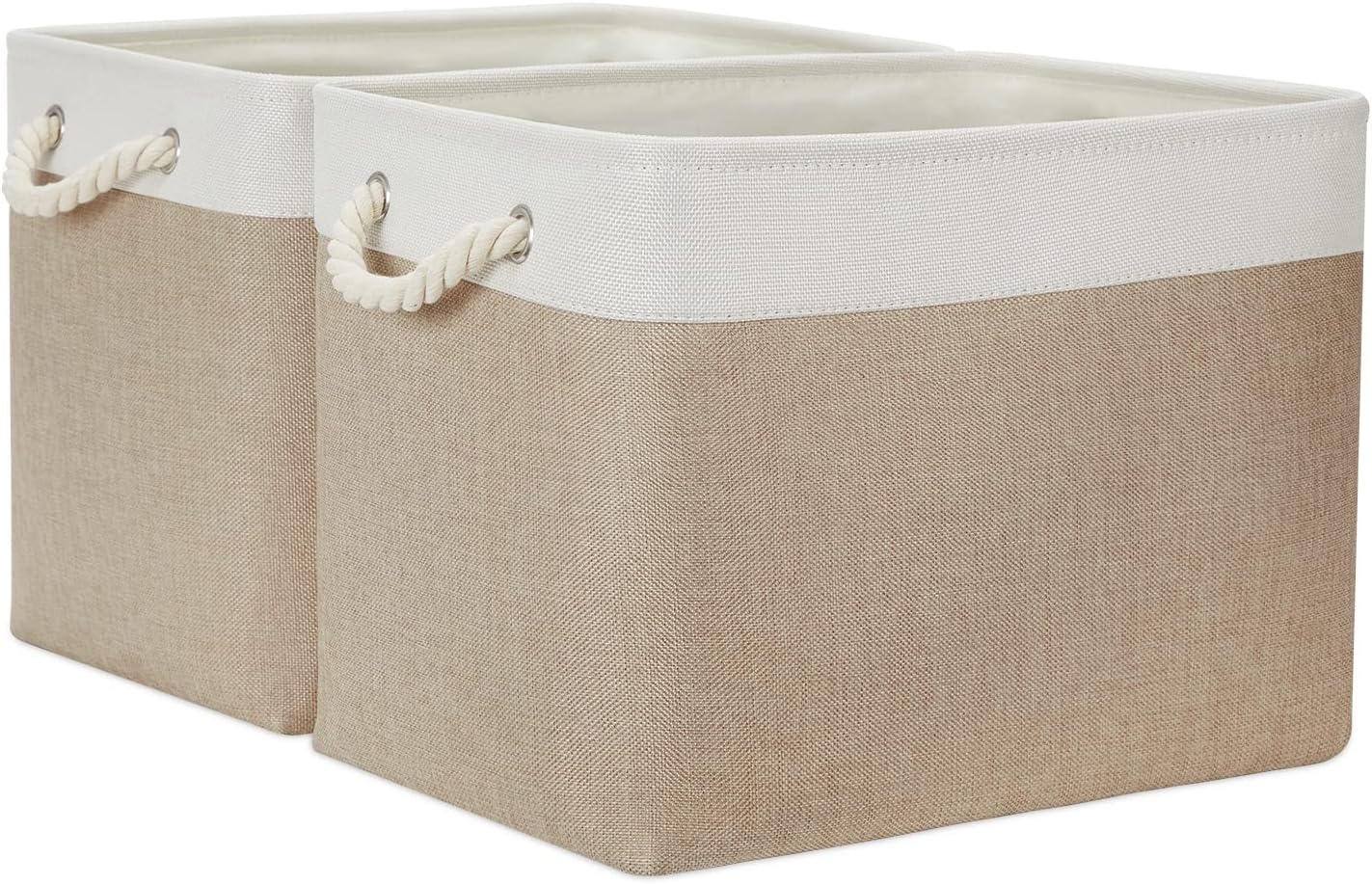 Temary Fabric Storage Baskets 2 Pack Decorative Storage Bins Basket for Gifts Empty Shelf Baskets with Handles for Organizing Home Closet, Towels, Toys (White&Khaki,16Lx12Wx12H Inches)
