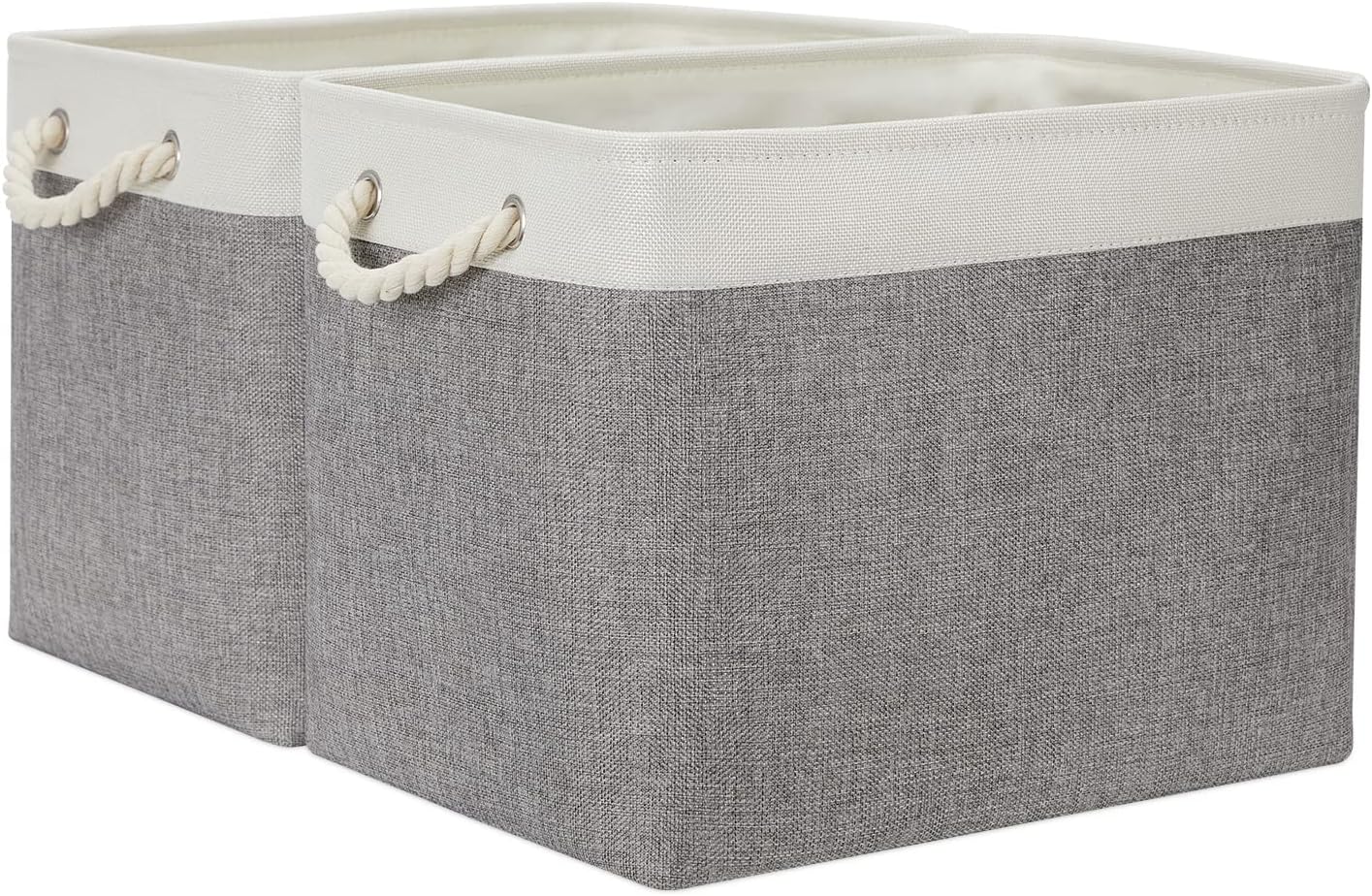 Temary Baskets for Organizing, 2 Pack Storage Baskets Large Fabric Baskets with Handles, Decorative Baskets for Gifts Empty for Home, Office, Nursery (White&Grey,16Lx12Wx12H Inches)
