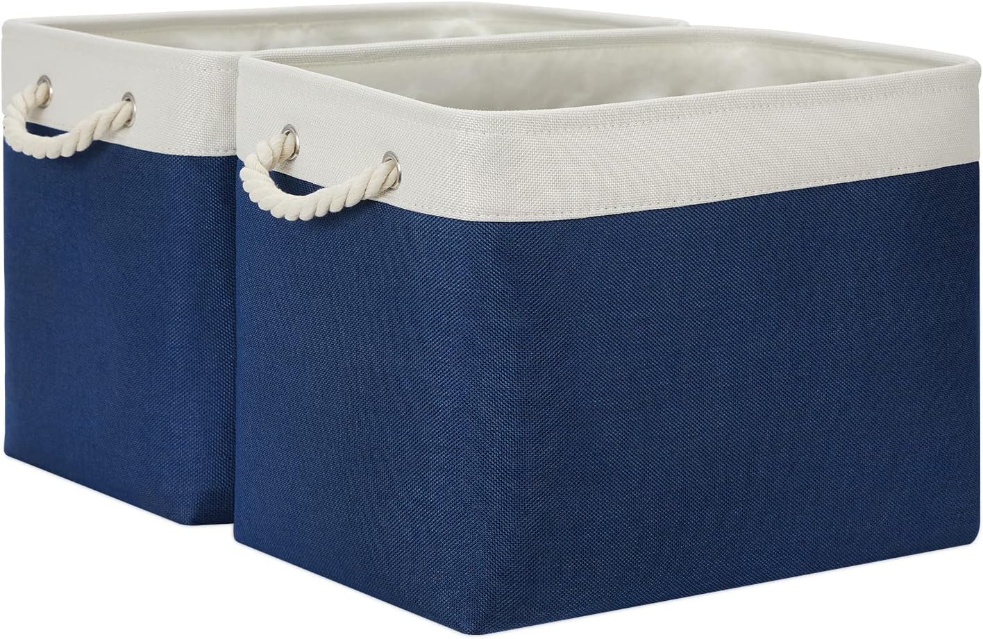 Temary Storage Baskets for Shelves, 2 Pcs Fabric Storage Bins Empty Gift Baskets for Organizing Clothes, Toys, Books, Decorative Basket with Rope Handles (White&Blue,16Lx12Wx12H Inches)