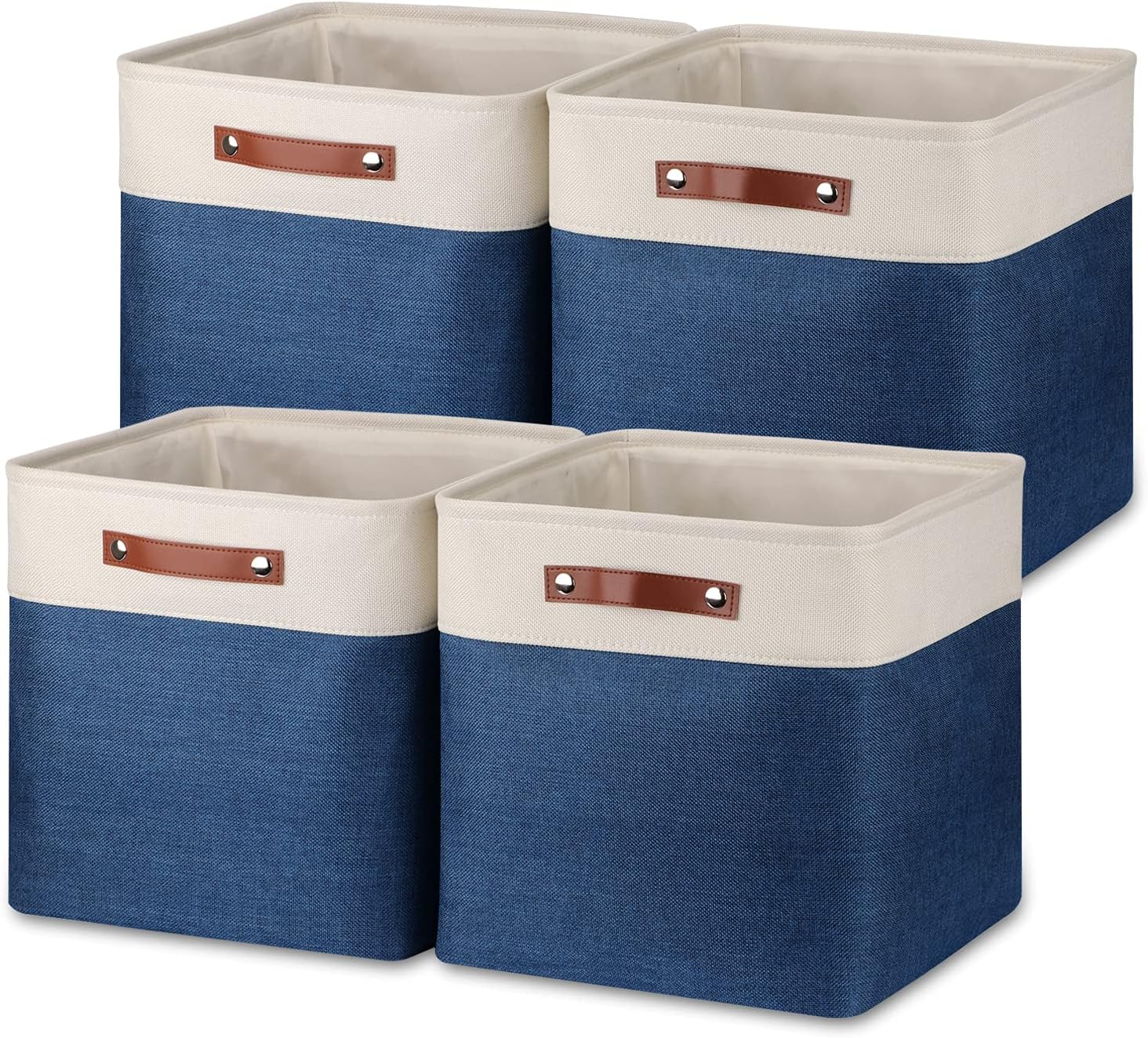 Temary Blue Storage Baskets for Shelves 13 Inch Cube Storage Bins 4Pack Fabric Cubes Basket with Handles for Organizing Shelf Baskets for Home Office Closet (White&Blue)