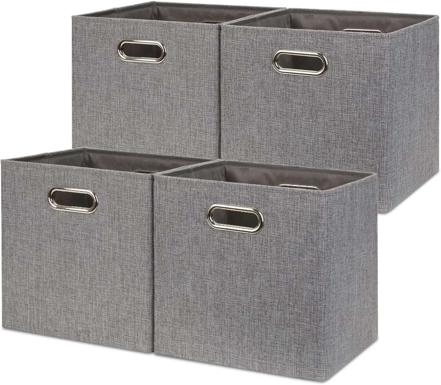 Temary Fabric Cube Storage Organizer Bins 4 Pack Decorative Canvas Storage Baskets Storage Cubes 11x11, Foldable Storage Cube Bins for Home, Closet, Shelves, Nursery (Grey)