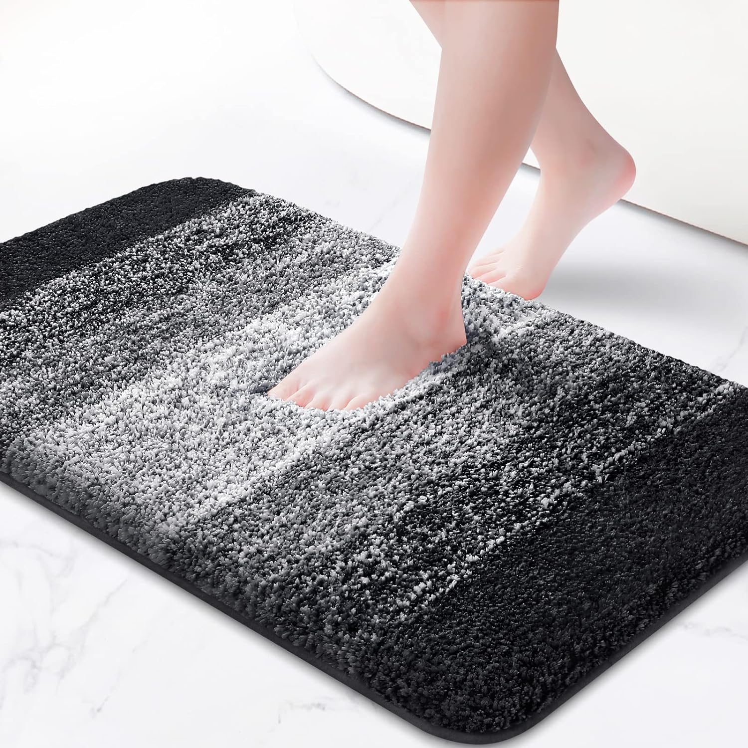 KMAT Bathroom Rugs Bath Mat 16x24 Luxury Soft Shaggy Absorbent Bathroom Mats Non Slip Plush Bathmat Runner Carpet Bath Mats for Bathroom Floor Tub and Shower(Gradient Black)