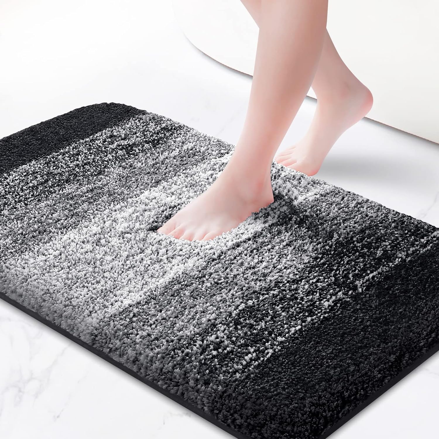 KMAT Bathroom Rugs Bath Mat 20x32 Luxury Soft Shaggy Absorbent Bathroom Mats Non Slip Plush Bathmat Runner Carpet Bath Mats for Bathroom Floor Tub and Shower(Gradient Black)