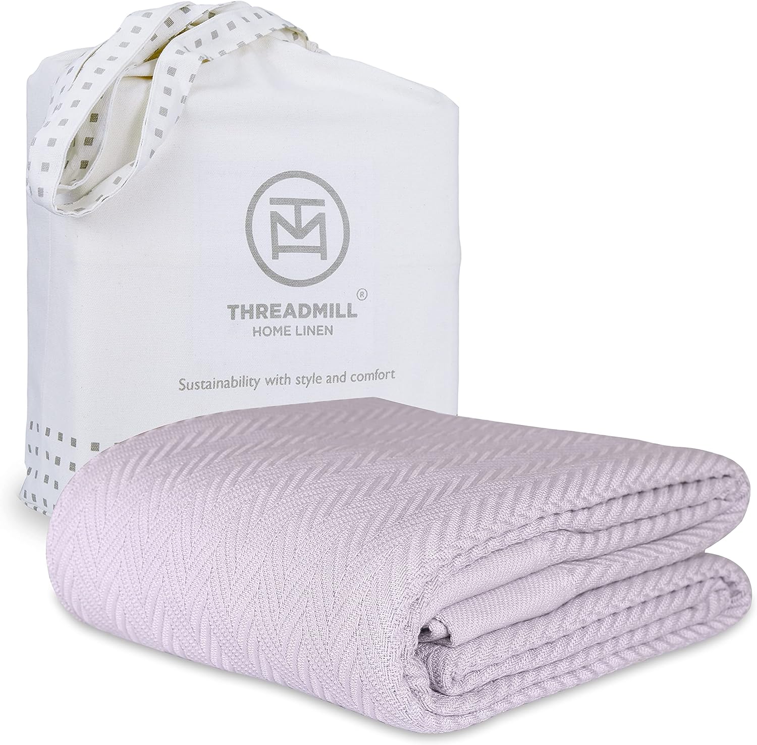 Threadmill Luxury Cotton Blankets for Queen Size Bed | All-Season 100% Cotton Queen Size Blanket | Herringbone Cozy Lightweight, Soft Breathable Fall Thermal Blanket fits Full Size Bed, 90x92 | Lilac