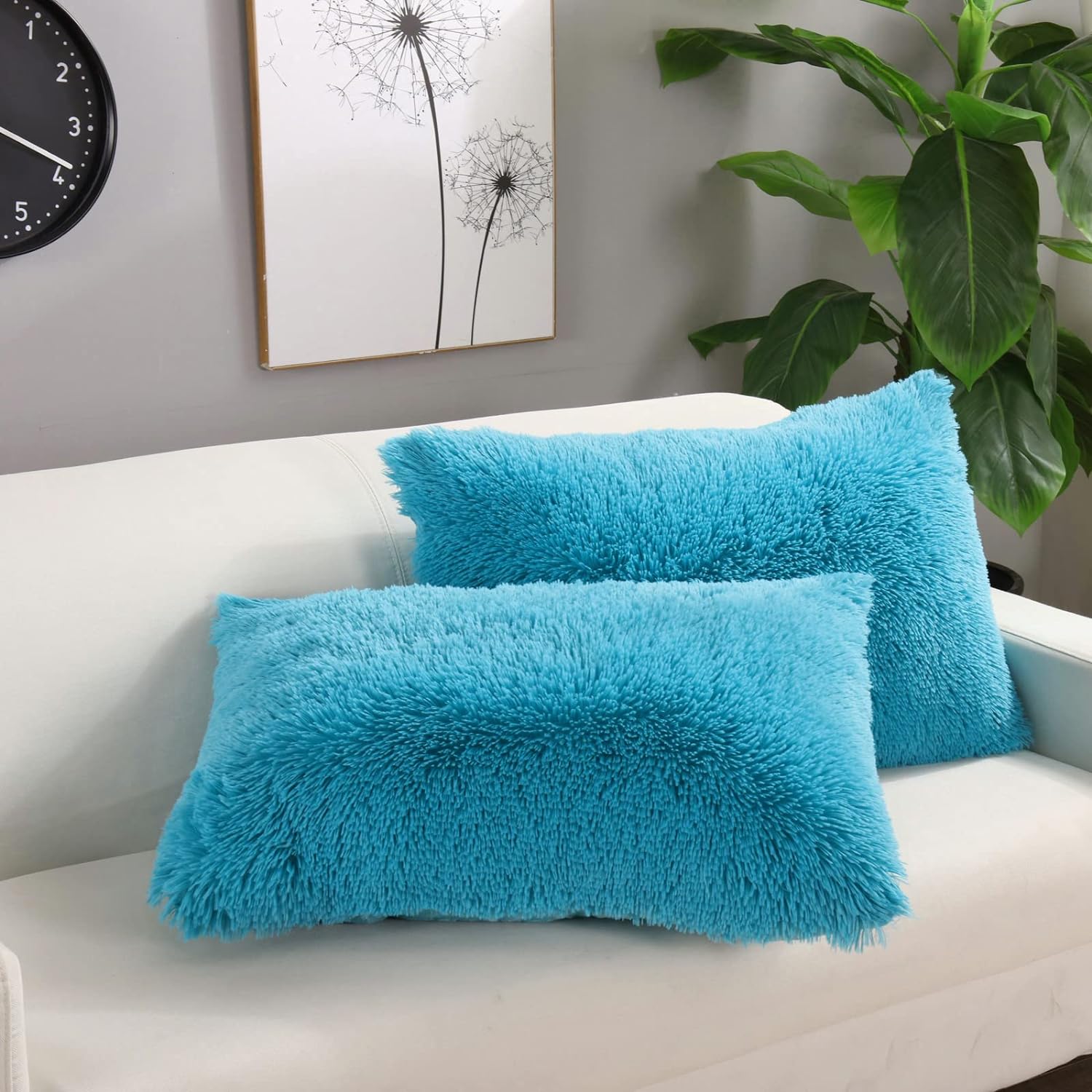 YUSOKI Teal Faux Fur Throw Pillow Covers-20 x36,Set of 2-Fluffy Fuzzy Shaggy Cute Cushion Cases Pack of 2 Soft Fleece Pillow Shams Zipper Closure for Sofa Bed Decor Couch Bedroom Without Insert