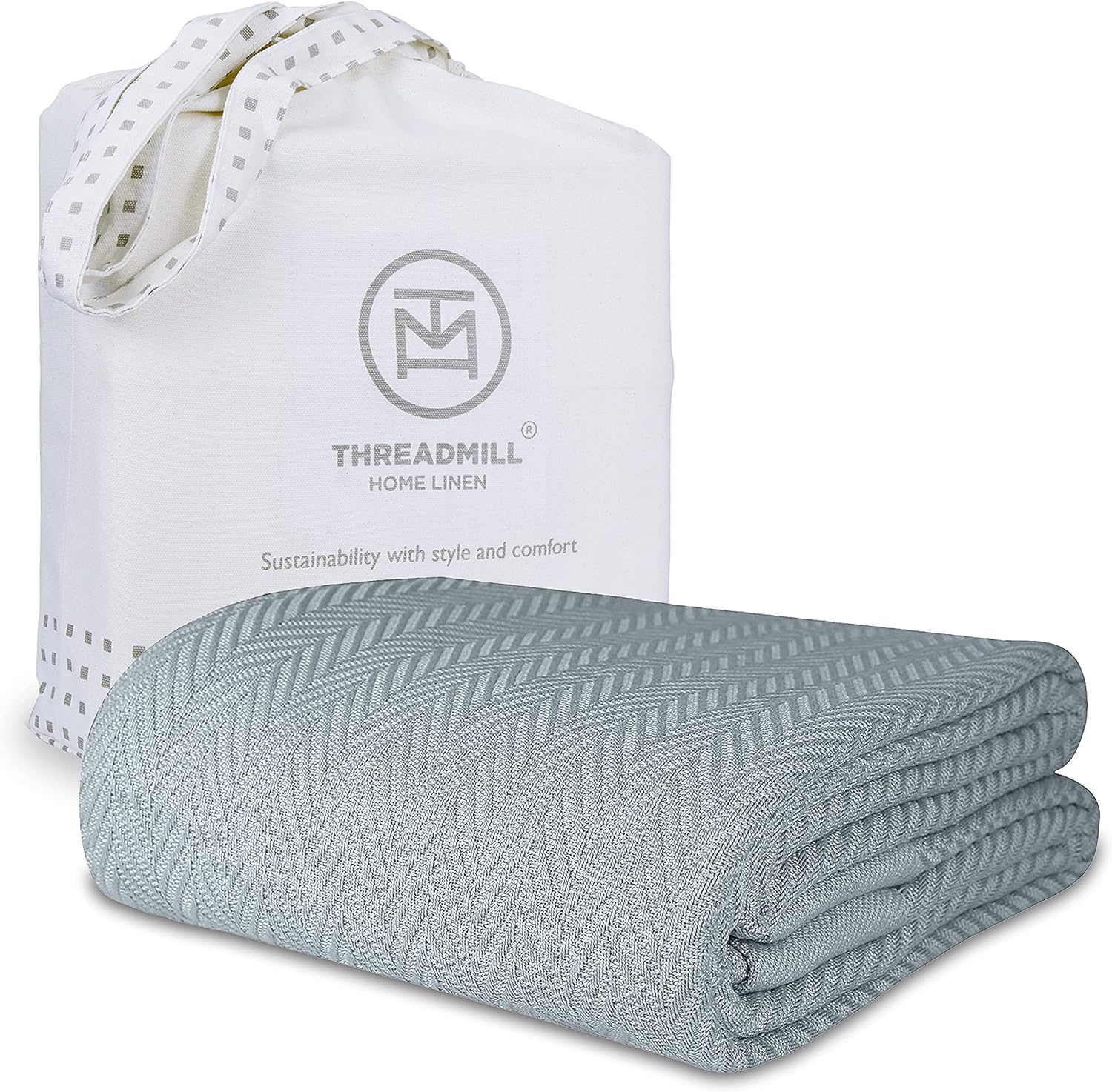 Threadmill Luxury Cotton Blankets | All-Season 100% Cotton | Herringbone Cozy Lightweight, Soft Breathable Fall Thermal Blanket fits Full/ Queen Size Bed | Scottish Grey