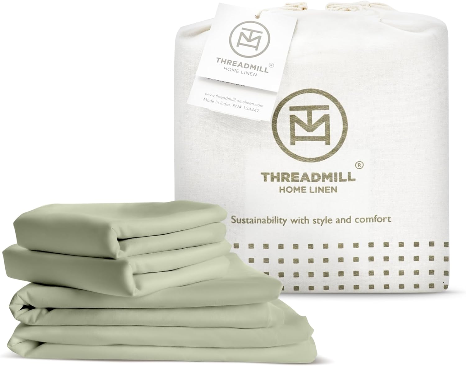 Threadmill Luxury Organic Cotton Sheets - GOTS Certified 4 Piece King Sage Green Percale Sheets Set, Breathable, Premium Sheet Set - Smooth & Cool Bedding Perfect Elastic Deep Pocket Fit