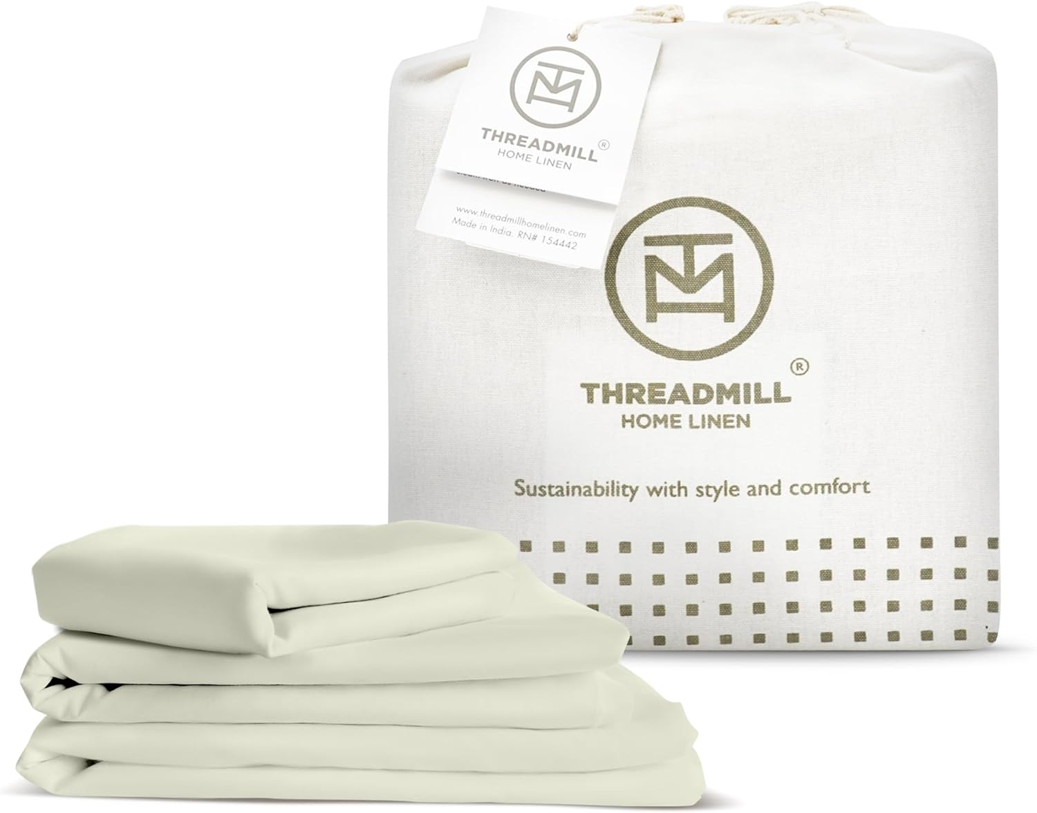 Threadmill 100% Organic Cotton Sheets - Queen, 4 Piece, Ivory - Certified by GOTS - Soft and Cooling Bedsheet Set with Reusable Bag, Snug Fit with 16