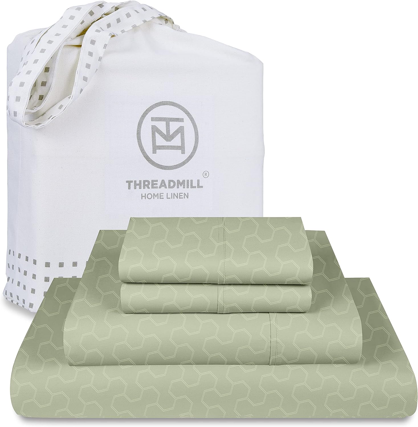 Threadmill 500 Thread Count Queen Size 4 Pc Luxury Cotton Bedding Set, Jacquard Floria Sage Green, Silky Smooth Sheets with 16