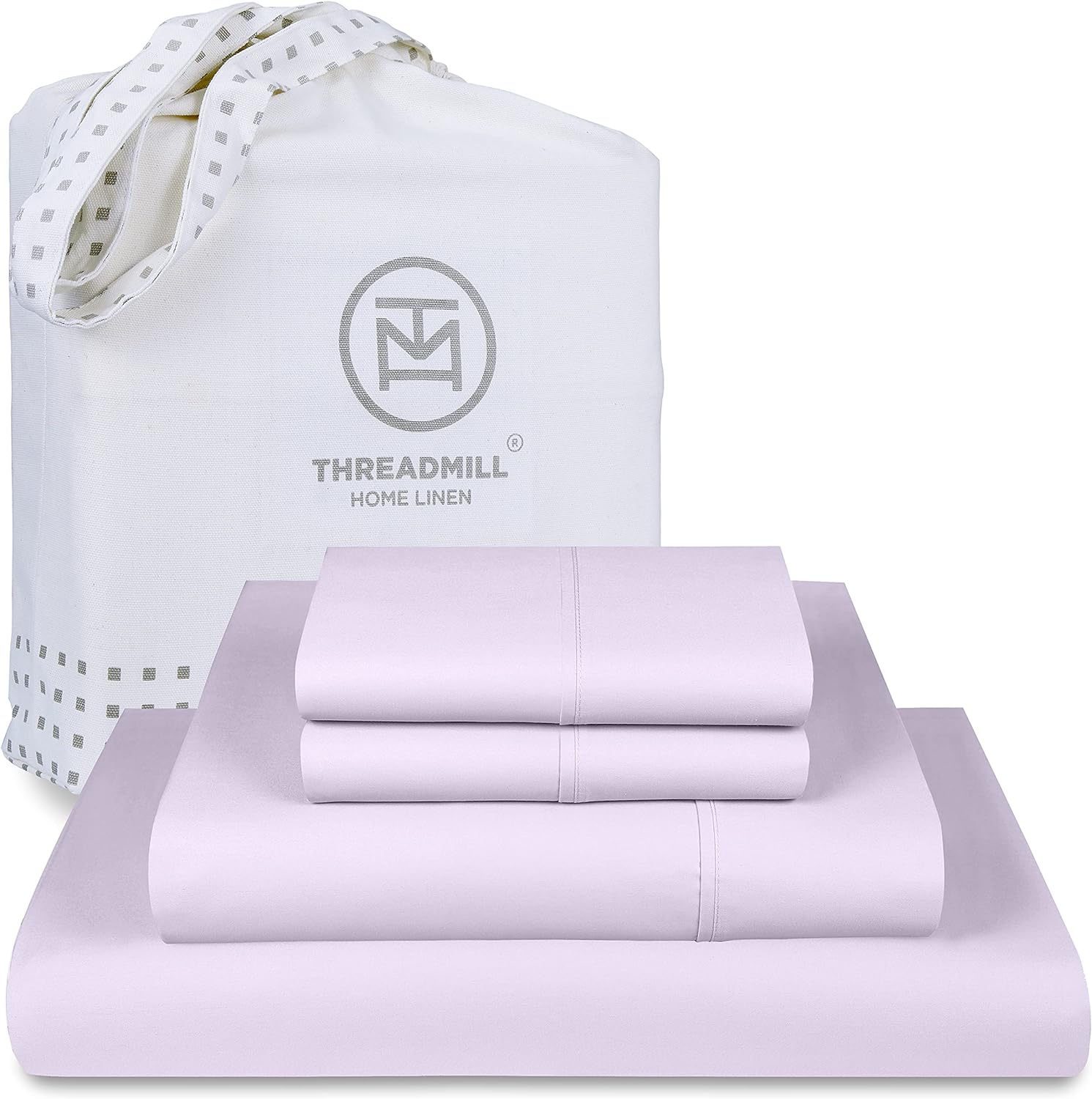 Threadmill Egyptian Cotton Sheets for King Size Bed | 100% Certified Egyptian Cotton King Bed Sheets Set | Snug Fit Elastic Deep Pocket King Sheets Soft, Breathable All Season Solid Sateen | Lilac