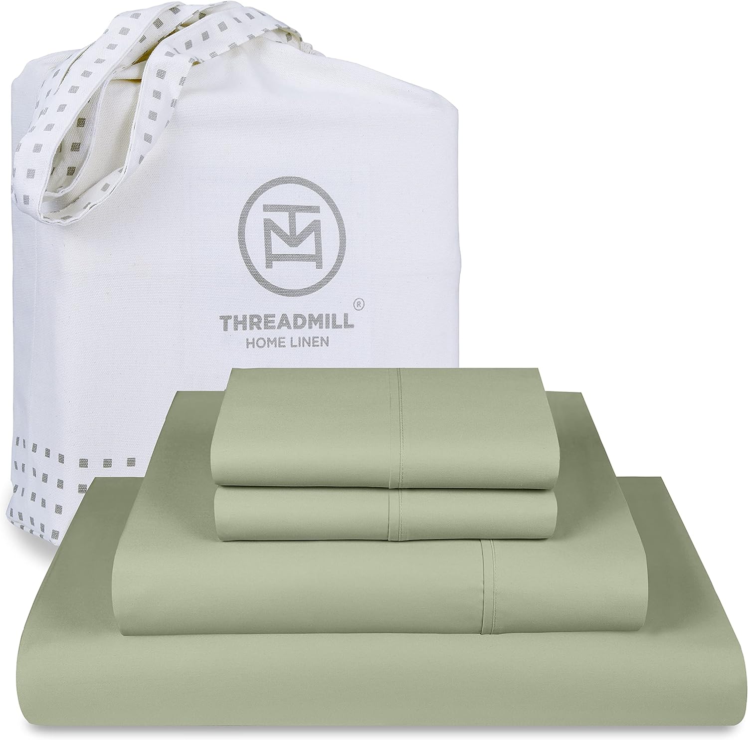 Threadmill 100% Cotton Sheets for King Size Bed | 4 Pc King Bed Sheets Set | Soft, Breathable Lightweight Solid Sateen for All-Season Use | Snug Fit Elastic Deep Pocket King Sheets | Sage Green