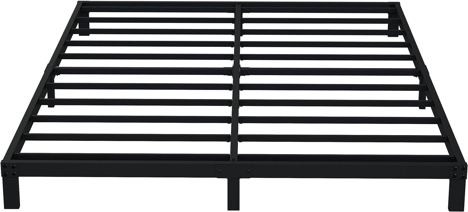 EMODA Queen Bed Frame No Box Spring Needed 6 Inch Heavy Duty Metal Platform BedFrame Queen Size with Steel Slats, Easy Assembly, Black