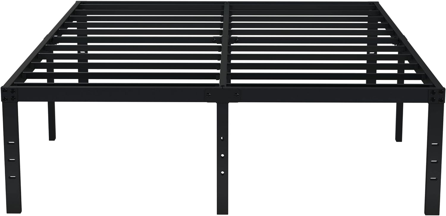 EMODA 18 Inch King Bed Frame No Box Spring Needed, Heavy Duty Tall Metal Platform with Large Storage Space, Noise Free, Easy Assembly, Black