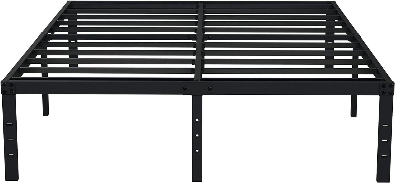 EMODA 16 Inch Bed Frame Queen Size Heavy Duty Metal Platform No Box Spring Needed with Steel Slat Support, Easy Assembly, Black