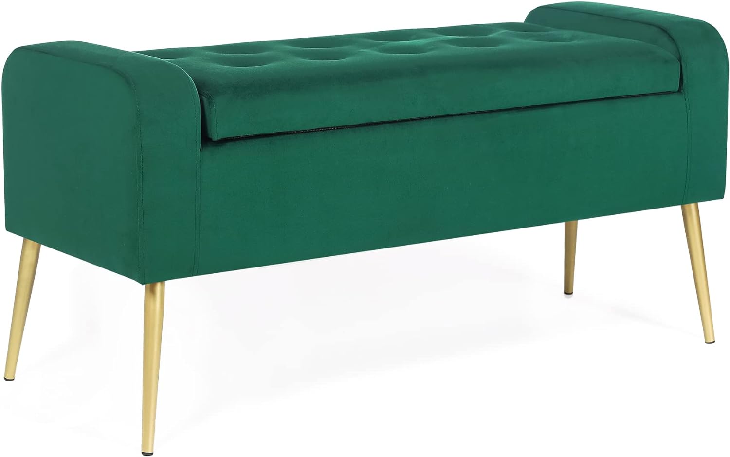 Adeco 39.6 inch Modern Velvet Storage Bench Ottoman,Upholstered Storage End of Bed Bench, Tufted Button Entryway Bench with Golden Metal Legs for Bedroom Living Room