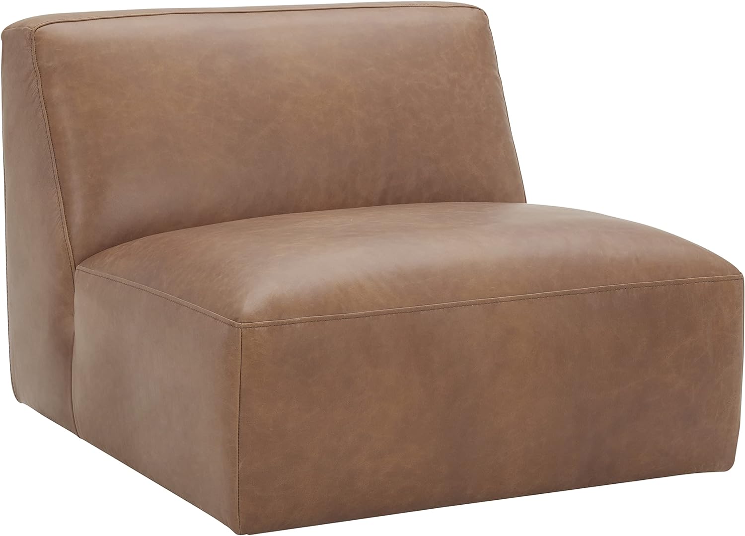 Amazon Brand  Rivet Modern Armless Living Room Lounge Chair, 35.4W, Cognac Brown Leather