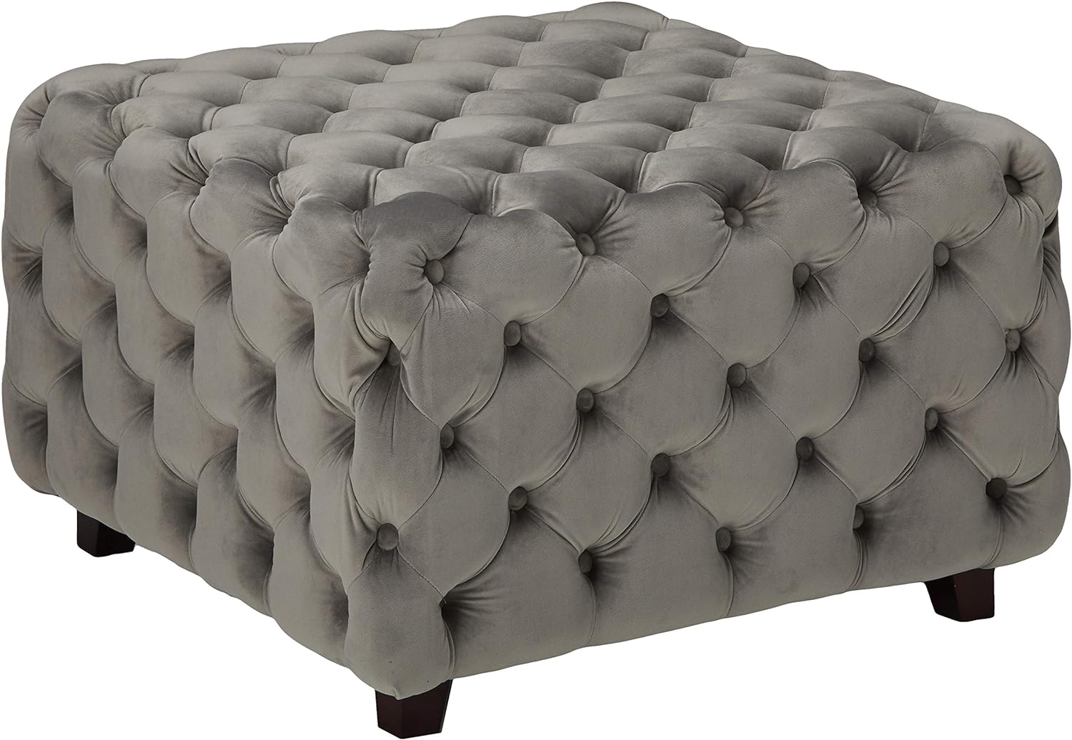 Adeco Tufted Fabric, Bench Footstool with Wood Legs Ottomans & Storage Ottomans, (Square, Gray)