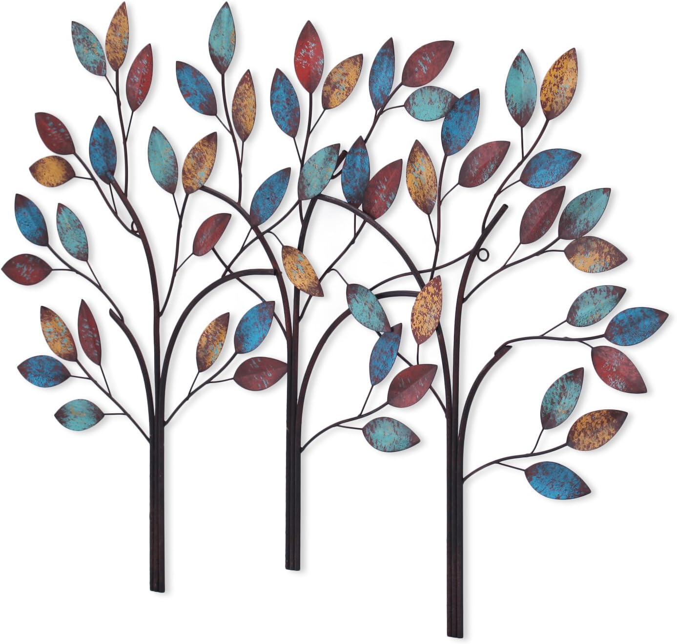 Adeco Metal Tree Leaf Wall Decor Sculptures, Wrought Iron Wall Art Leaves Hanging Wall Decoration For Bed Living Room Hallway Dinning Room Outdoor 28.50 x 39.50