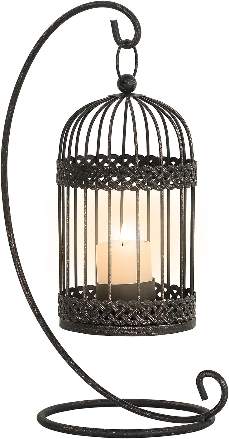 Adeco Decorative Table Candle Lanterns, Outdoor Hanging Lanterns Rustic Home Decor for Garden, Patio