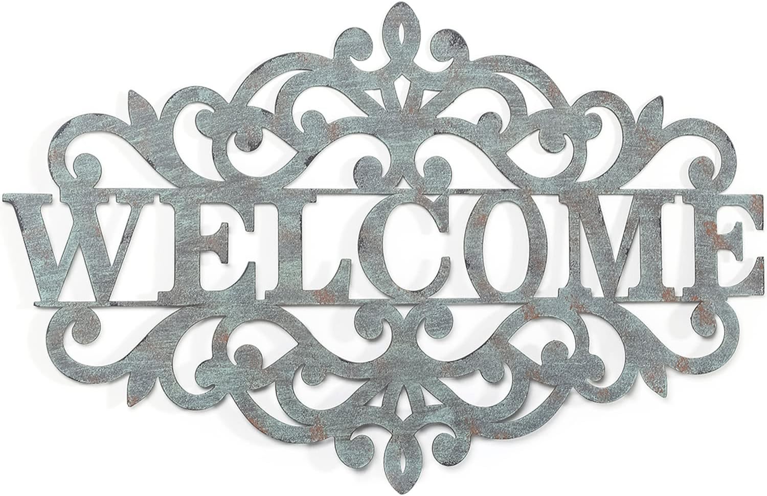 Adeco Metal Welcome Sign Wall Hanging Flower Shape Welcome Plaque for Front Door Entrance Porch Garden Cafe Store Welcome Sign Artwork Home Decor Welcome Sign Plaques 24 x 14.8 inches