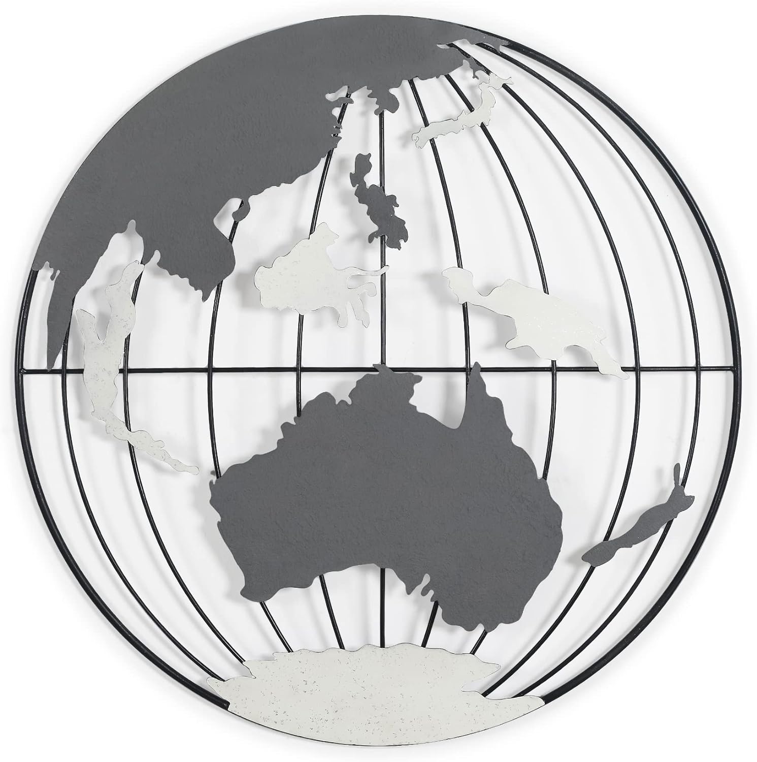 Adeco Minimalist Wall Decor Metal World Map Globe Wall Art, 23 x 23 inch Home Decor Hanging Wall Sculptures for Living Room/Bedroom/Hallway/Dinning Room