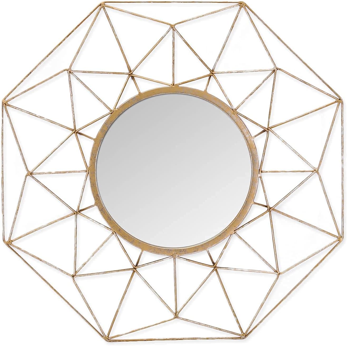 Adeco Decorative Metal Round Wall Sunburst Mirror - Gold Color - 23.7x23.7 Inches