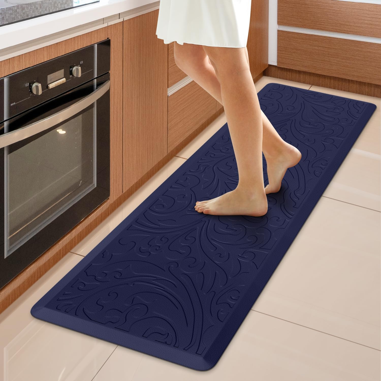 KMAT Kitchen Mat Cushioned Anti-Fatigue Waterproof Non-Slip Standing Mat Ergonomic Comfort Rug for Home,Office,Sink,Laundry,Desk 17.3 (W) x 60(L),Blue