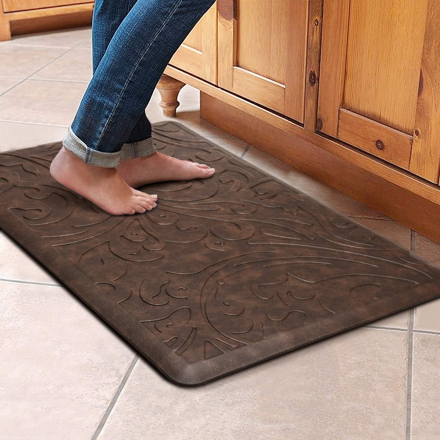 KMAT Kitchen Mat Cushioned Anti-Fatigue Floor Mat Waterproof Non-Slip Standing Mat Ergonomic Comfort Floor Mat Rug for Home,Office,Sink,Laundry,Desk 17.3 (W) x 28(L),Brown