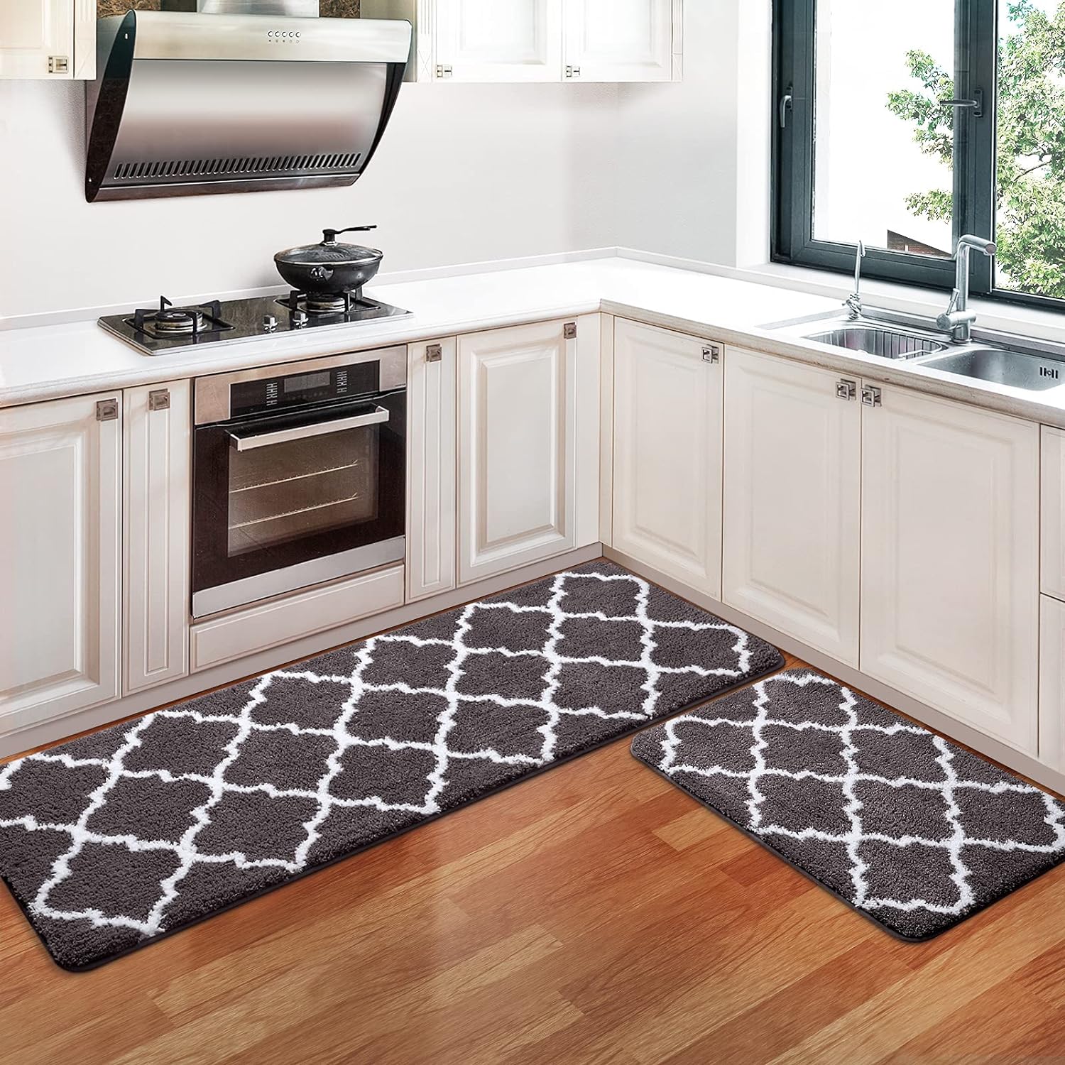 KMAT Kitchen Rugs and Mats [2 PCS] Super Absorbent Microfiber Kitchen Mat Non Slip Machine Washable Runner Carpets (Chocolate-17.3 x28 17.3x47)