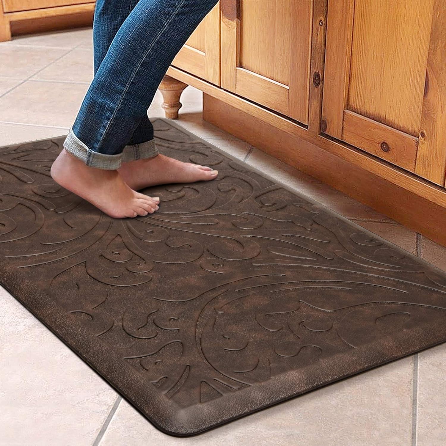 KMAT Kitchen Mat Cushioned Anti-Fatigue Floor Mat Waterproof Non-Slip Standing Mat Ergonomic Comfort Floor Mat Rug for Home,Office,Sink,Laundry,Desk 30(L) x 20(W),Brown