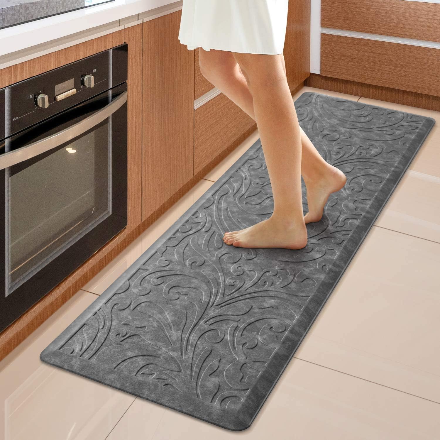 KMAT Kitchen Mat Cushioned Anti-Fatigue Floor Mat Waterproof Non-Slip Standing Ergonomic Comfort for Home,Office,Sink,Laundry,Desk 17.3 (W) x 60(L),Grey