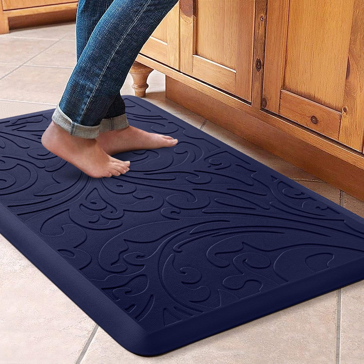 KMAT Kitchen Mat Cushioned Anti-Fatigue Waterproof Non-Slip Standing Mat Ergonomic Comfort Rug for Home,Office,Sink,Laundry,Desk 17.3 (W) x 28(L),Blue