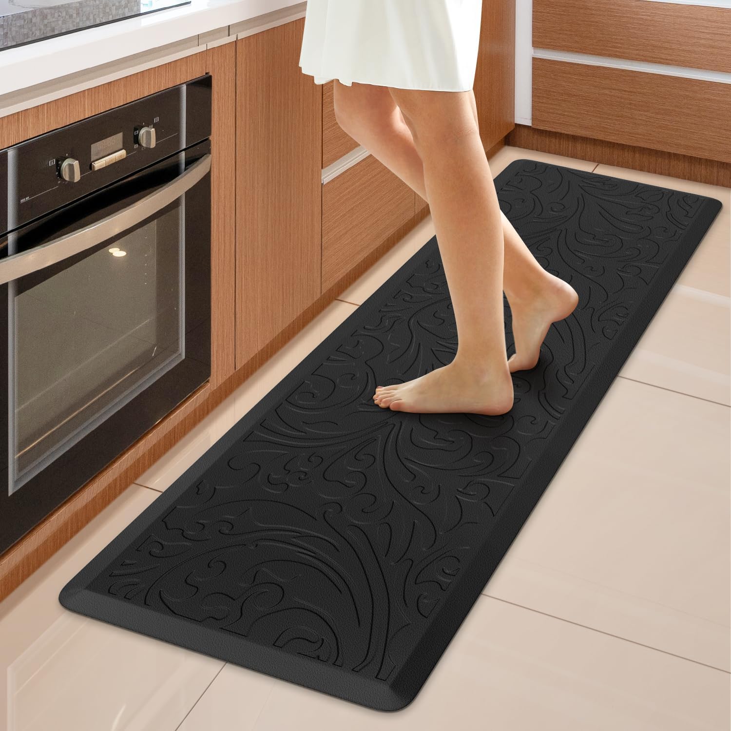 KMAT Kitchen Mat Cushioned Anti-Fatigue Waterproof Non-Slip Standing Mat Ergonomic Comfort Rug for Home,Office,Sink,Laundry,Desk 17.3 (W) x 60(L),Black