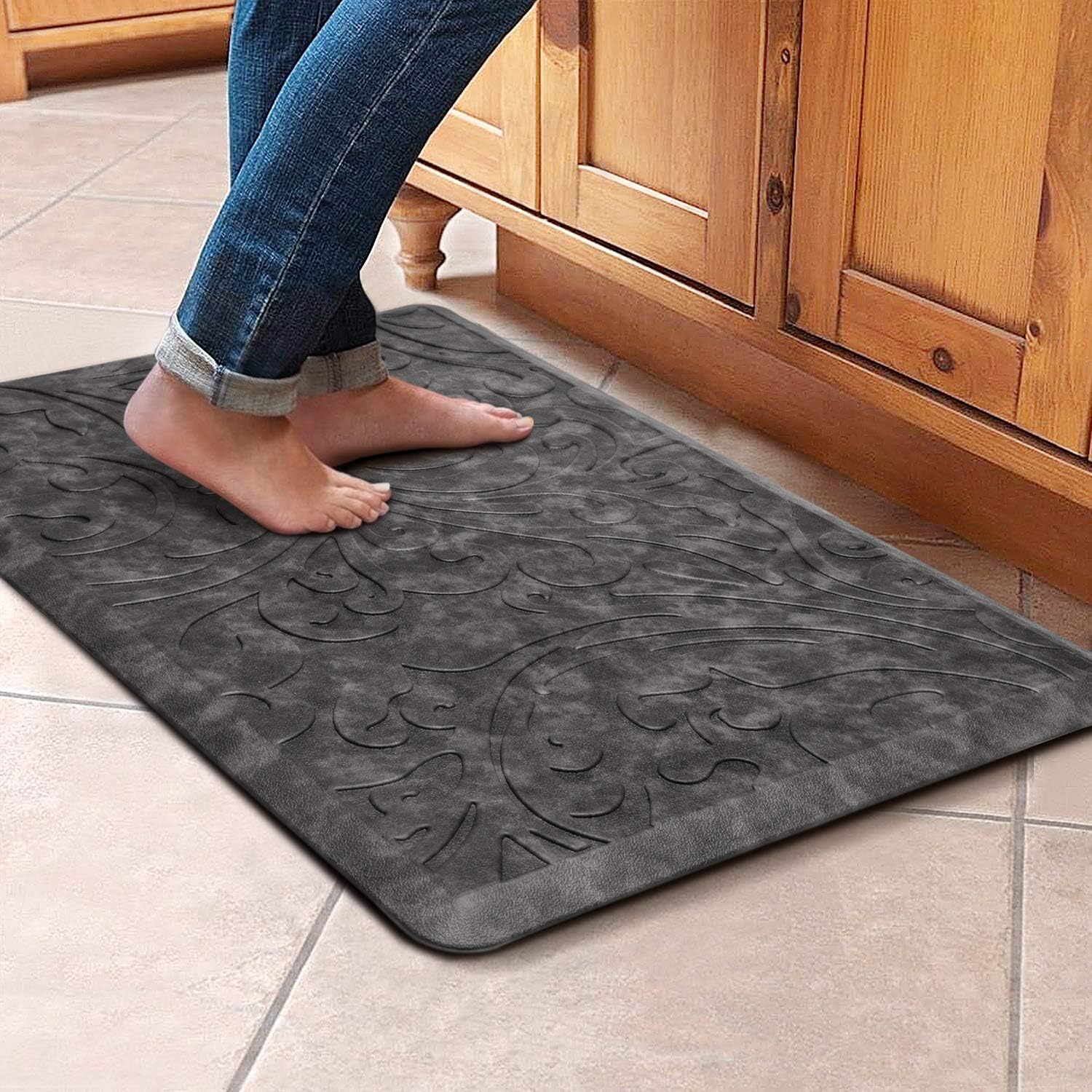 KMAT Kitchen Mat Cushioned Anti-Fatigue Floor Mat Waterproof Non-Slip Standing Mat Ergonomic Comfort Floor Mat Rug for Home,Office,Sink,Laundry,Desk 17.3 (W) x 28(L),Grey