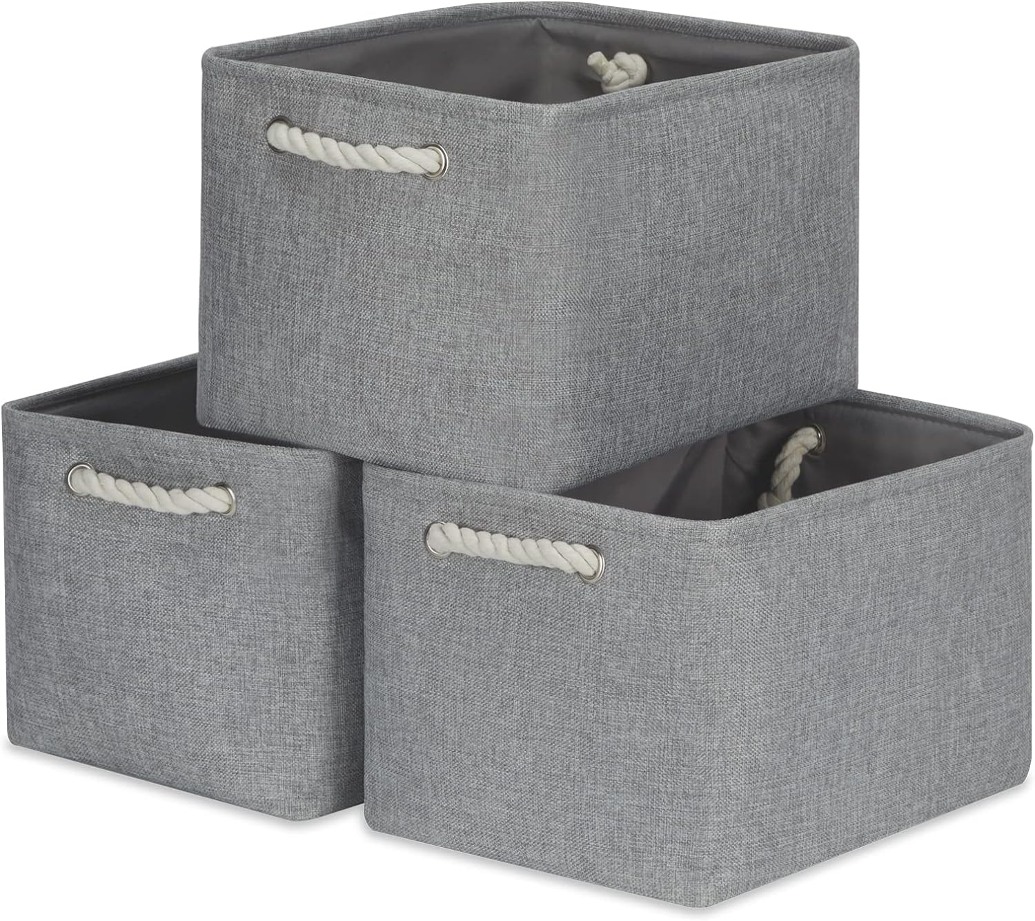 Temary Fabric Storage Baskets 3 Pcs Decorative Baskets Bins for Gifts Empty, Foldable Storage Baskets with Handles for Organizing Shelf, Home Closet (Grey,15Lx11Wx9.5H Inches)