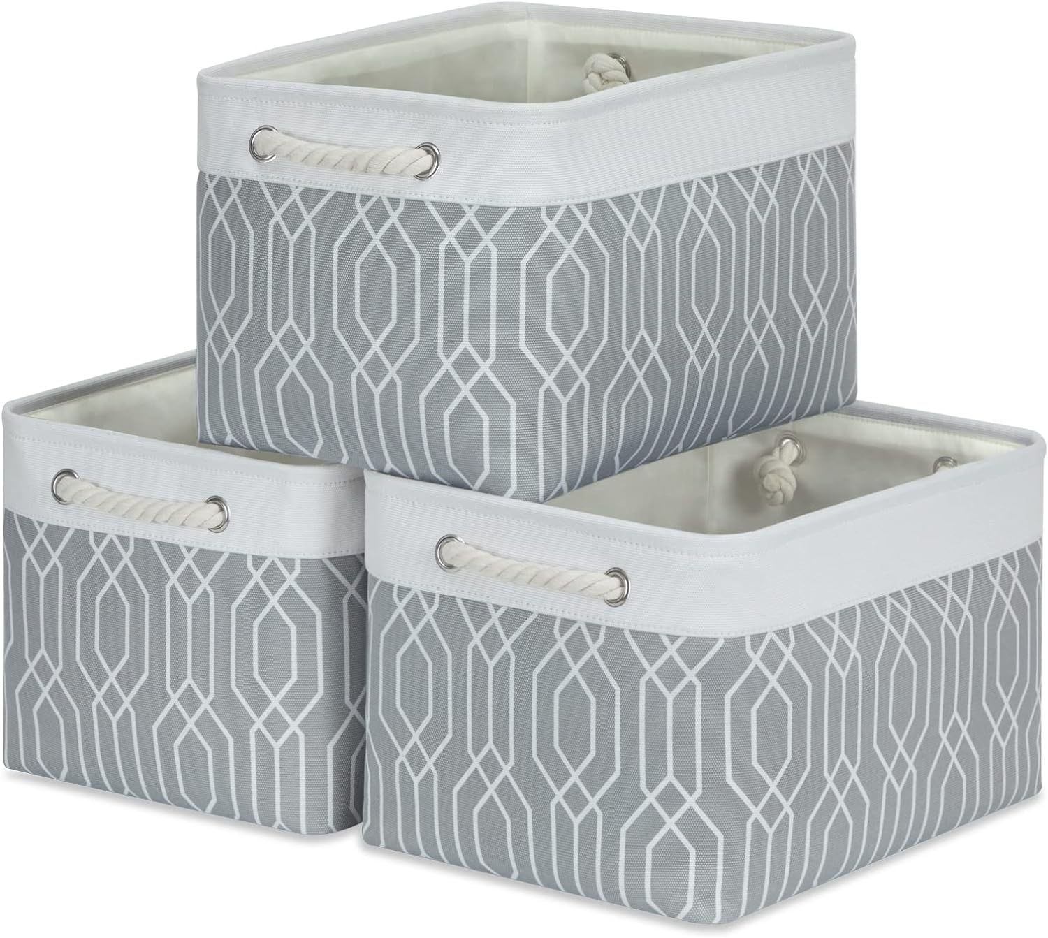 Temary Large Storage Baskets Cloth Basket for Shelves 3Pack Collapsible Decorative Storage Organizer Baskets Storage Bins with Handles for Nursery, Office, Home(Grey Polygon,15Lx11Wx9.5H Inches)