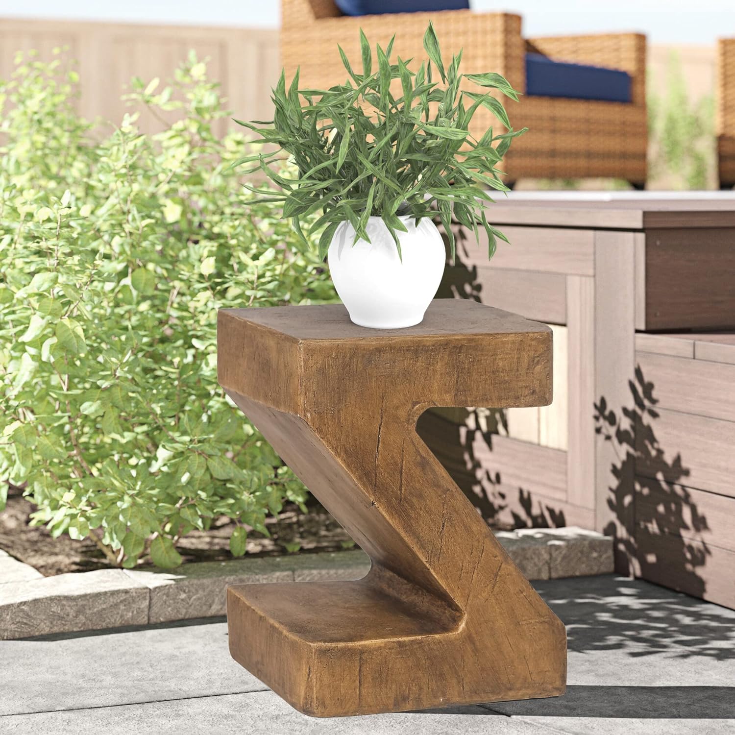 Adeco Concrete Accent End Garden Outdoor Side Unique Stone Stool Coffee Table for Patio/Living Room Plant Stand, Z Gold