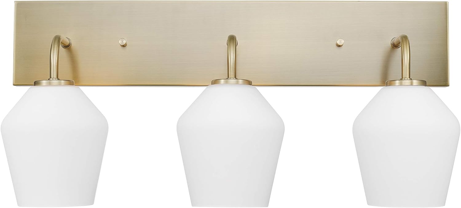 Globe Electric 51615 Raja 3-Light Vanity Light, Matte Brass, Opal Glass Shades