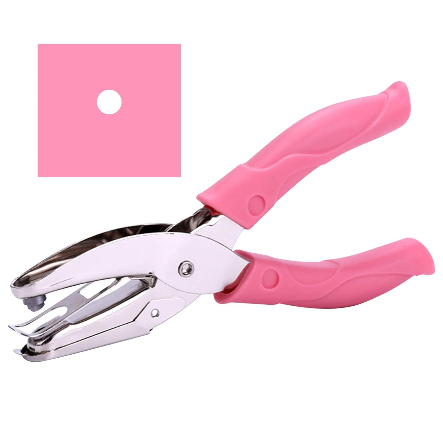 1 Pack 6.3 Inch Length 1/16 Inch Diameter of Circle Hole Handheld Single Paper Hole Punch, Puncher with Pink Soft Thick Leather Cover (L Circle)