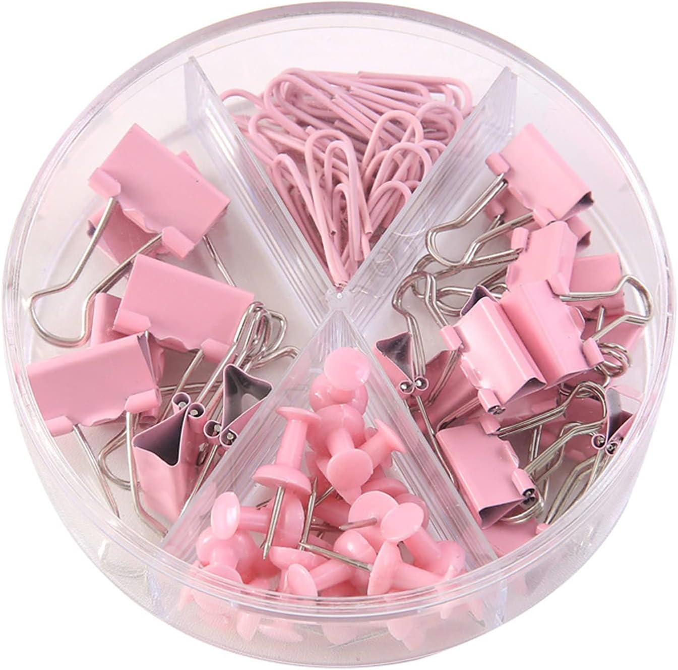 72 Pcs Pink Small Binder Clips, Paper Clips and Thumbtack for Office Work School and Home Supplies (72pcs Mixed, Pink)