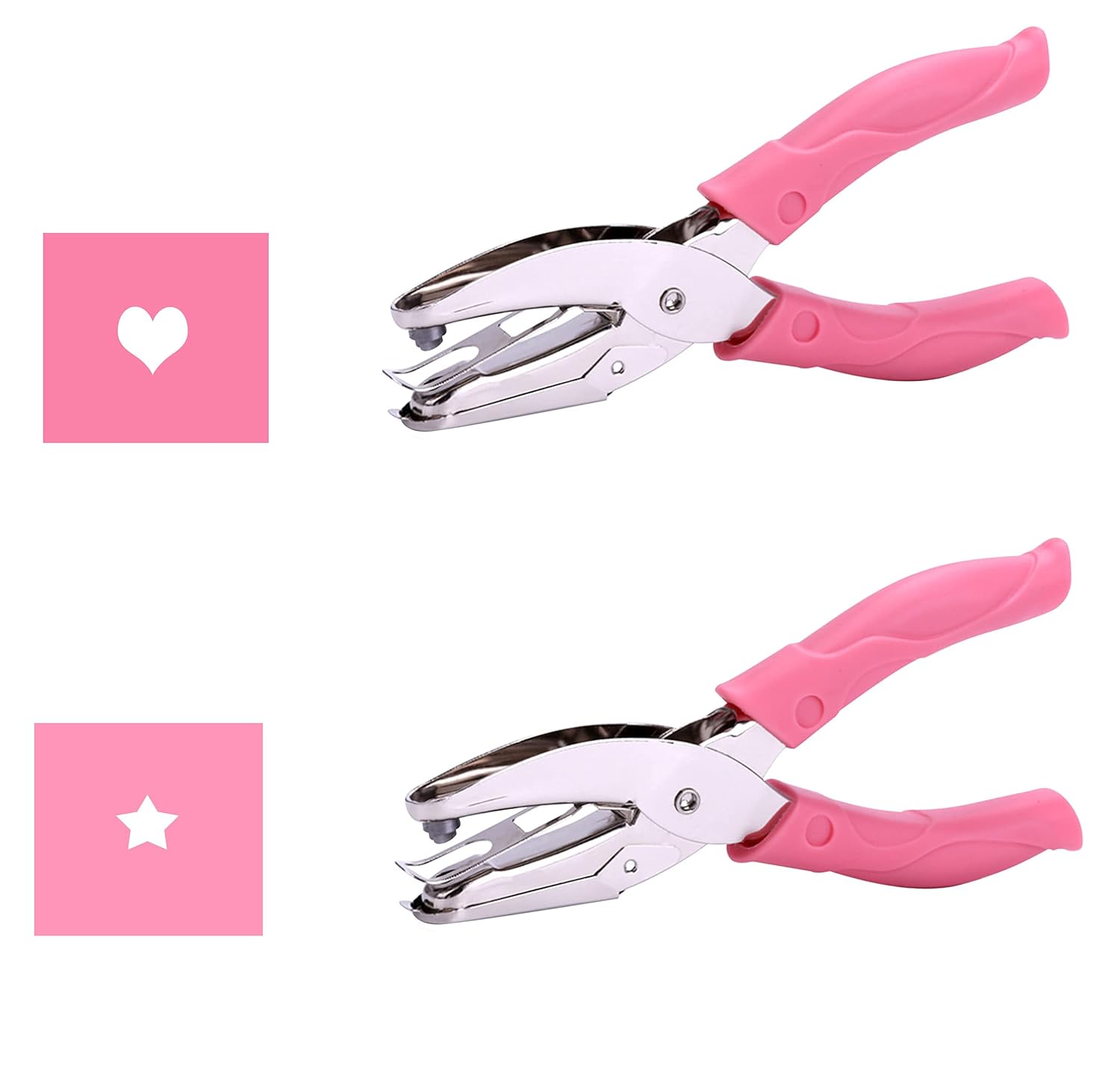 1 Pack 6.3 Inch Length 1/16 Inch Diameter of Circle Hole Handheld Single Paper Hole Punch, Puncher with Pink Soft Thick Leather Cover (Heart and Star)