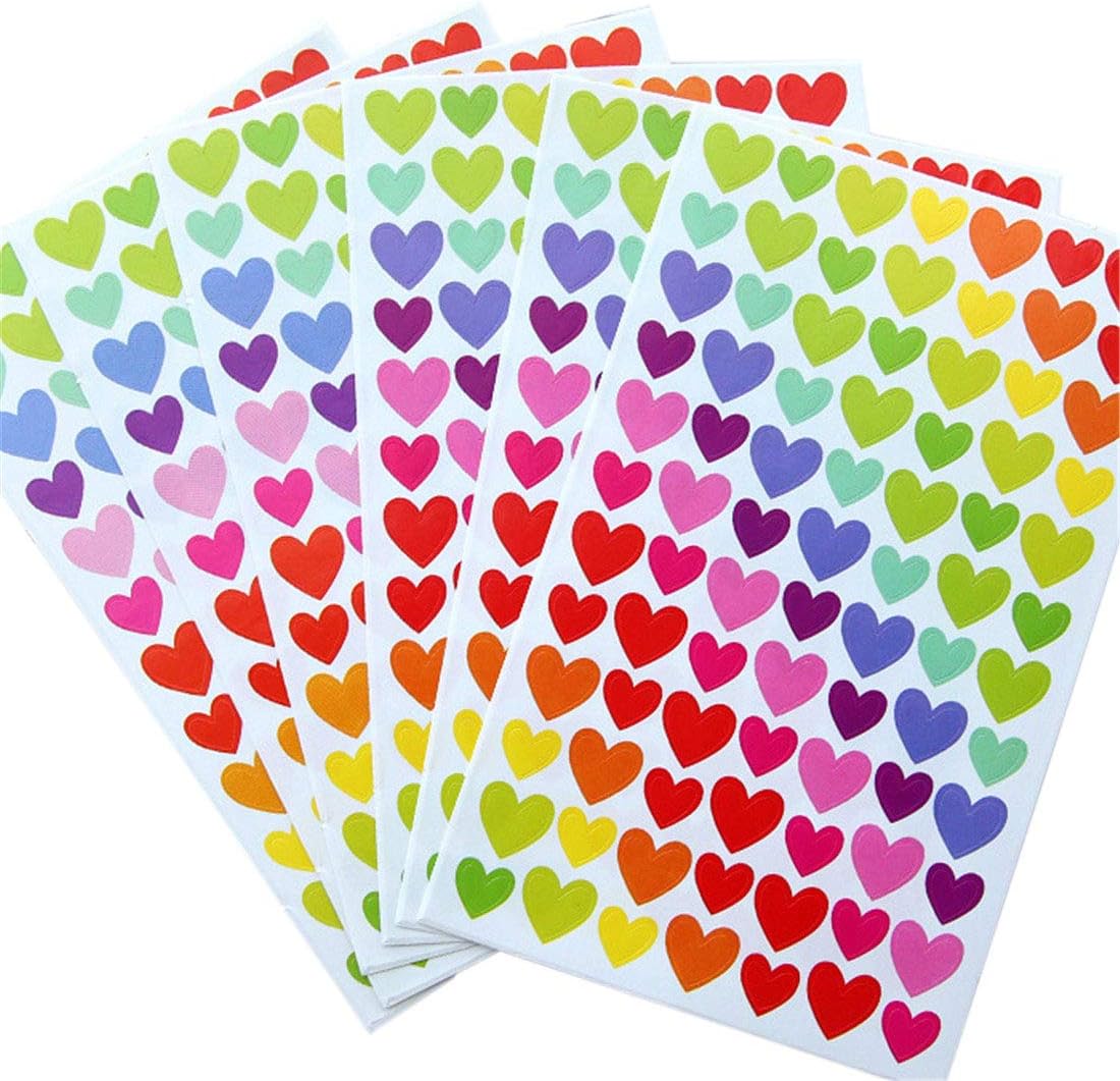 18 Sheets 1512 Pcs Colorful Heart Shape Self Adhesive Stickers, for Scrapbooking and Kid DIY Arts Crafts (Hearts, 18 Sheets)