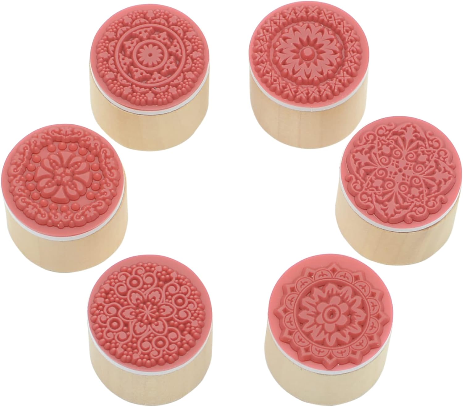 6 Pcs Flower Pattern Round Wooden Rubber Stamp for Scrapbooking and Wedding Invitation Cards (Flower Design)