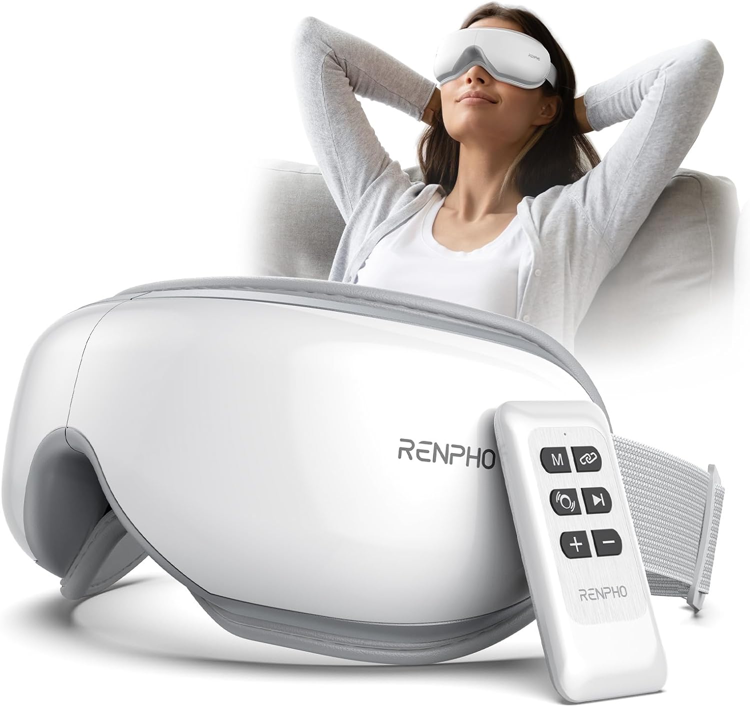 RENPHO Eyeris 1 - Eye Massager for Migraines with Remote, Heat, Compression, Bluetooth, Heated Eye Massage Mask, Eye Care Device for Reduce Eye Strain, Dark Circles, Dry Eyes, Birthday Gifts