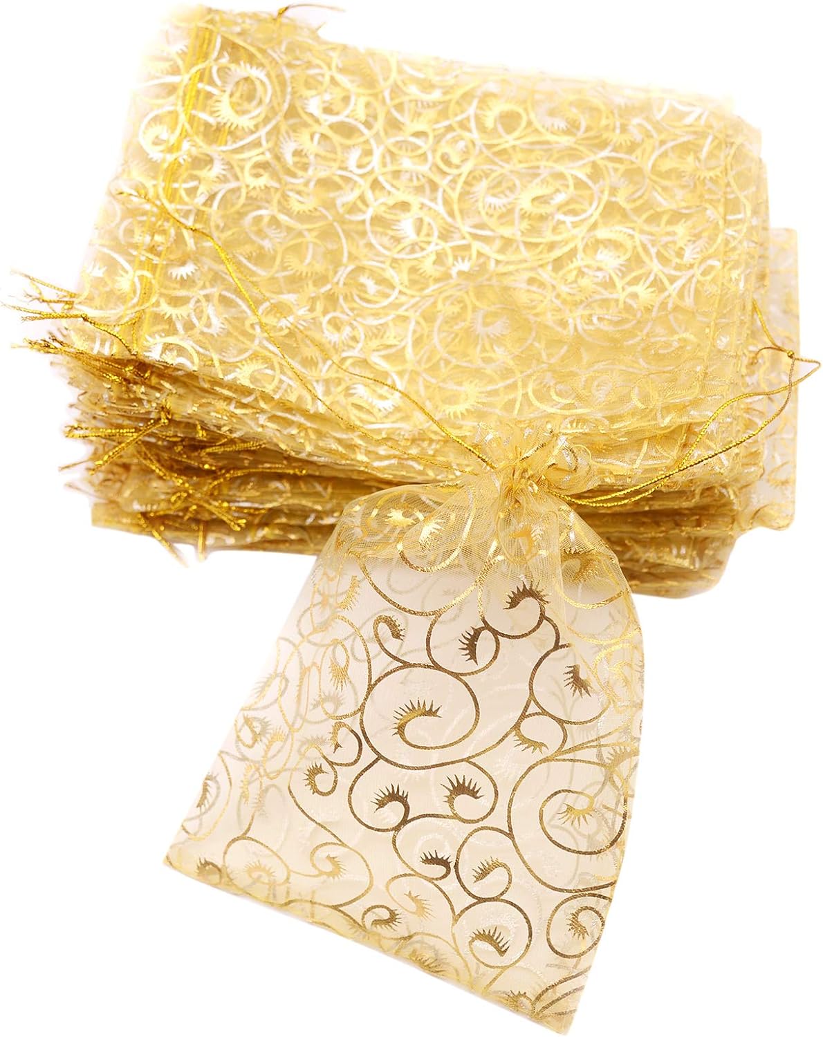 Wedding Favors Small Gift Bags, 100pcs 2.8x3.6 Inch (7x9cm) Gold Organza Bags for Party Favor Bags Small Business Candy Bags Mesh Bag (Gold, 2.8'x3.6')