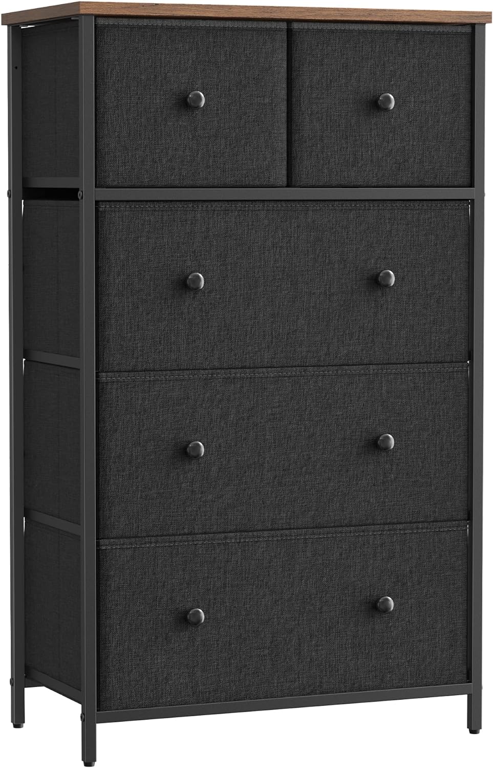 SONGMICS Storage Tower with 5 Fabric Drawers, Dresser Unit, for -Living -Room, Hallway, -Nursery, 11.8 D x 22 W x 36.6 H, Black and Rustic Brown