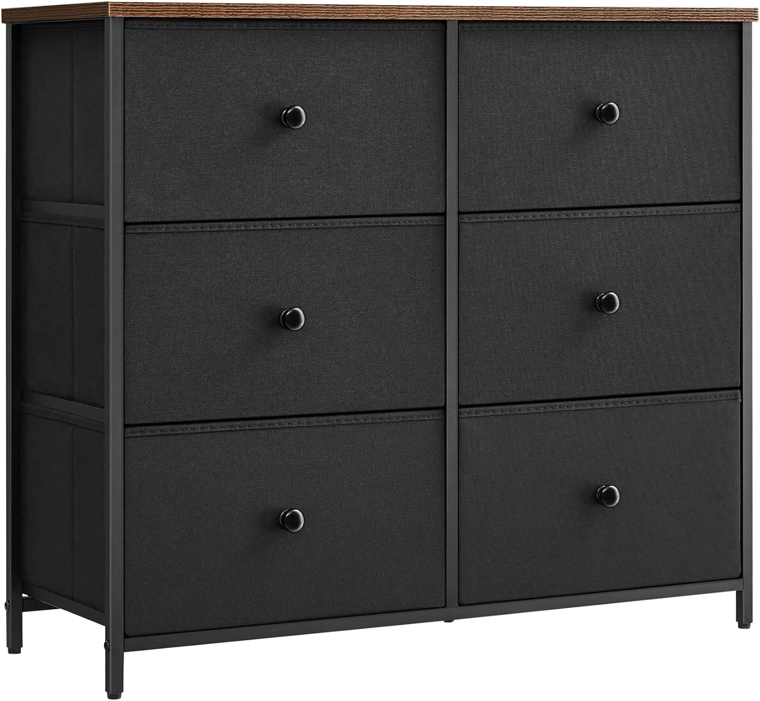 SONGMICS Bedroom, Chest 6 Drawer, Closet Fabric Dresser with Metal Frame, 11.8D x 31.5W x 27.1H, Black and Rustic Brown