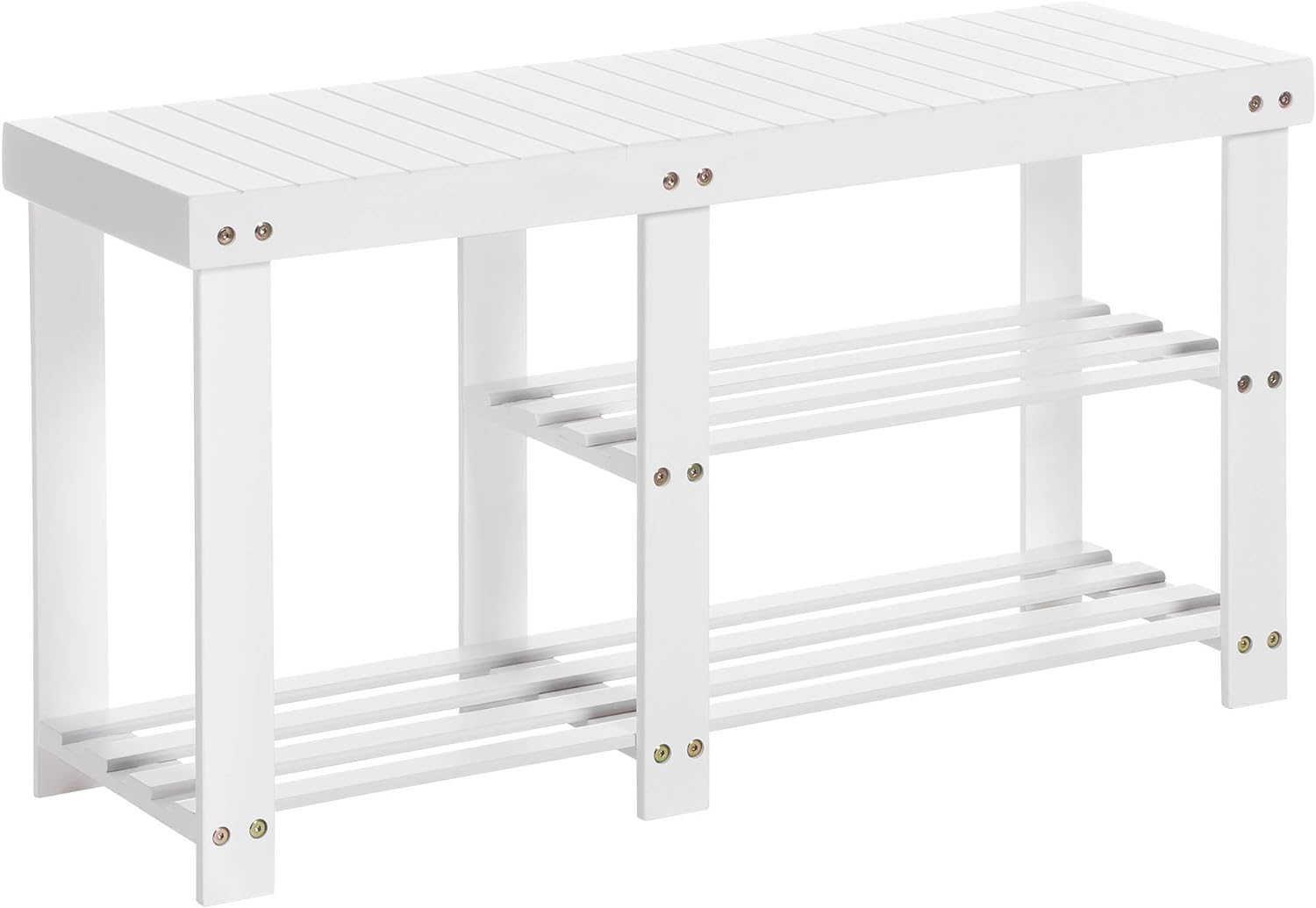 SONGMICS Bamboo Shoe Bench, Shoe Rack for Boots, Entryway Storage Organizer, 3-Tier Shoe Shelf, for Hallway, Bathroom, Living Room, Corridor, White ULBS006W01, 11.2 x 33.8 x 17.8 Inches